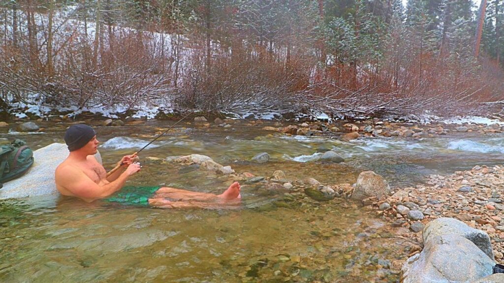 Fishing from Natural Hot Springs in the Mountains!!